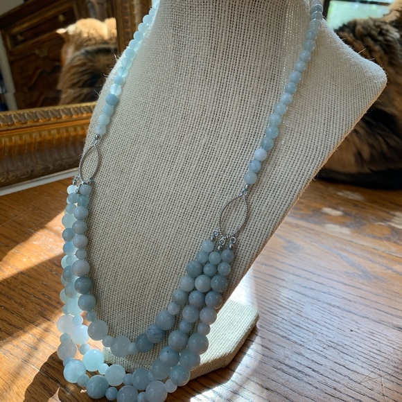 Aquamarine 3 strand necklace.Beautiful - Picture 2 of 5